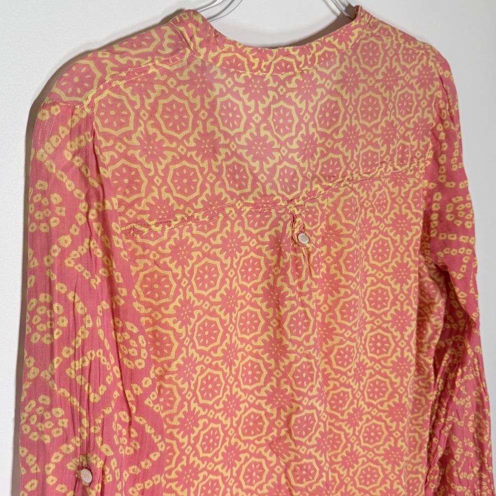Dolma Womens Pink Yellow Paisley Mixed Print Henley Blouse Boho Small - Picture 8 of 10